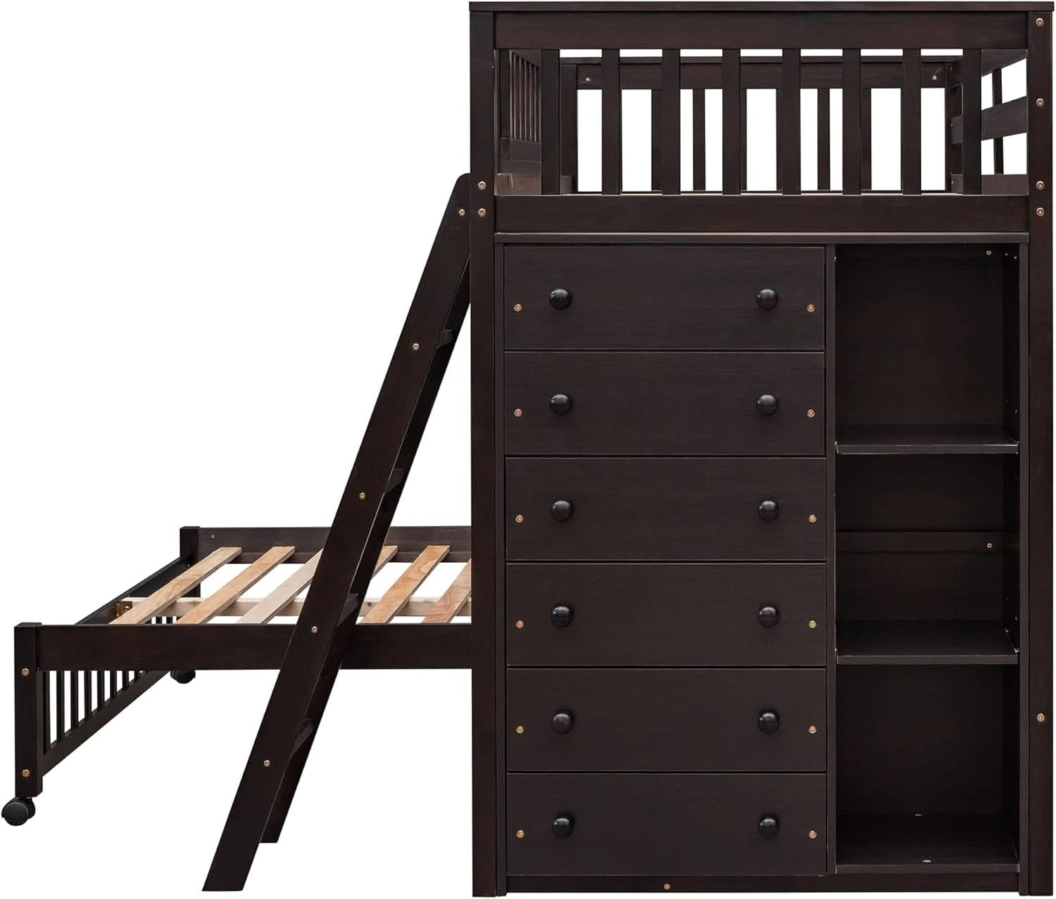 Twin Over Full Bunk Bed With Storage Solid Wood Espresso