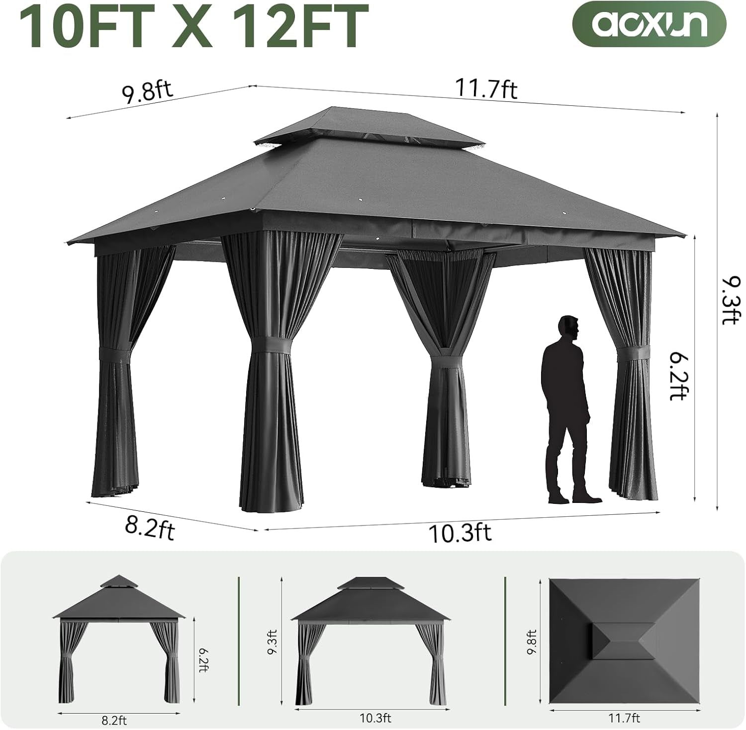 12x10 Outdoor Gazebo Dark Gray Weatherproof UVResistant-1