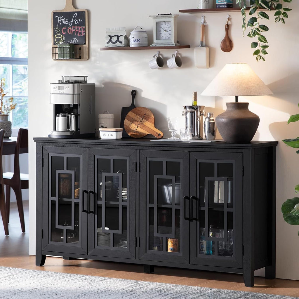 63 Inch Black Midcentury Farmhouse Sideboard Cabinet-0