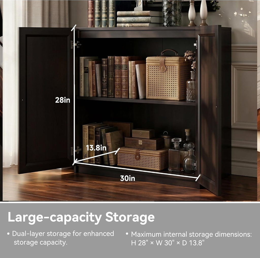 Dark Brown Adjustable Shelves Sideboard Buffet Cabinet-1