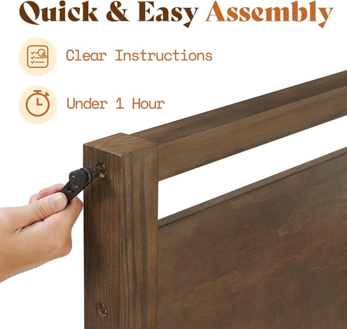 Queen Size Hardwood Platform Bedroom Frame Headboard