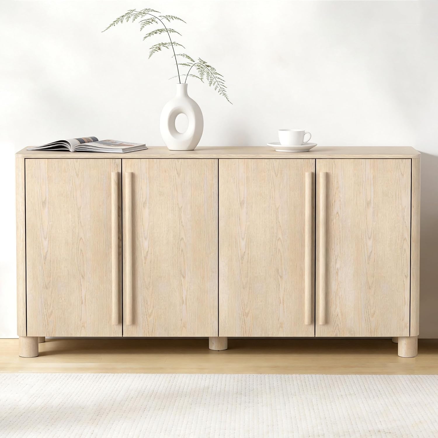 SixtyFiveInch Natural Walnut Sideboard Cabinet Storage Solution