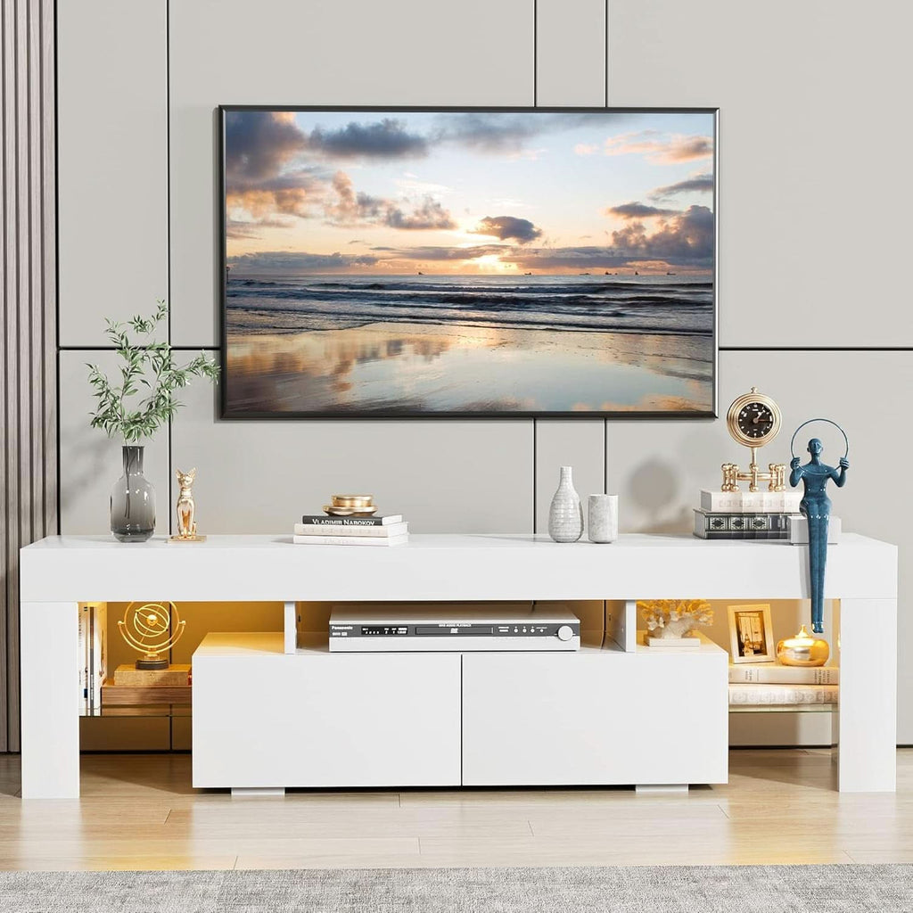 White Entertainment TV Stand With LED Illumination-1