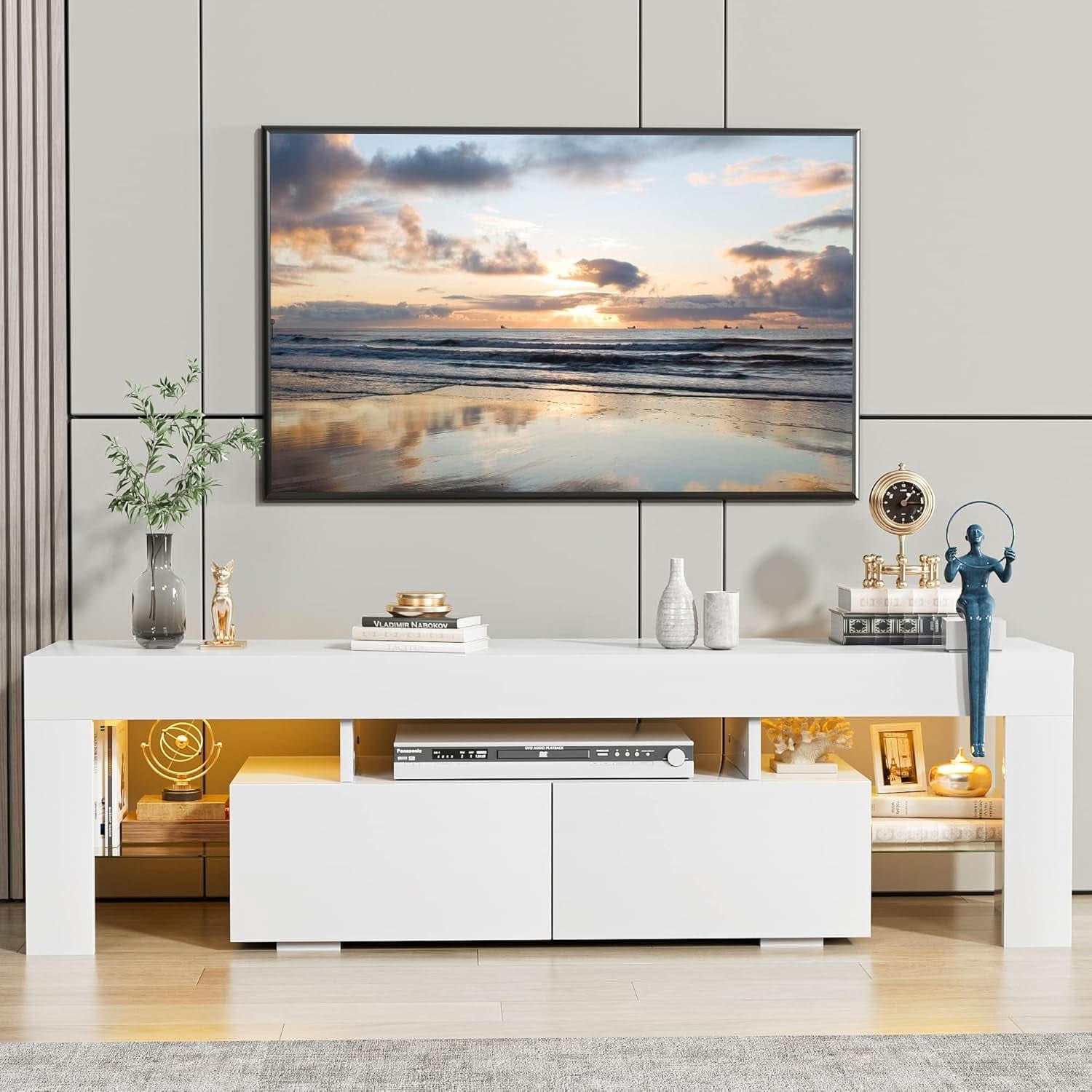 White Entertainment TV Stand With LED Illumination-1