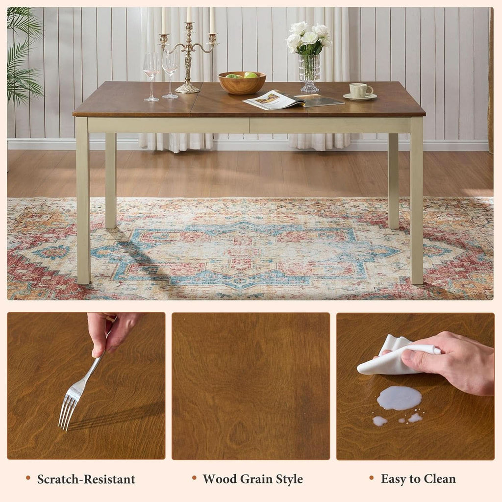 Farmhouse Handcrafted SolidWood Dining Table Set Cream-3