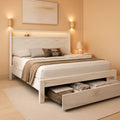 Queen Platform Bed Frame With Storage Drawers USB Charging LED