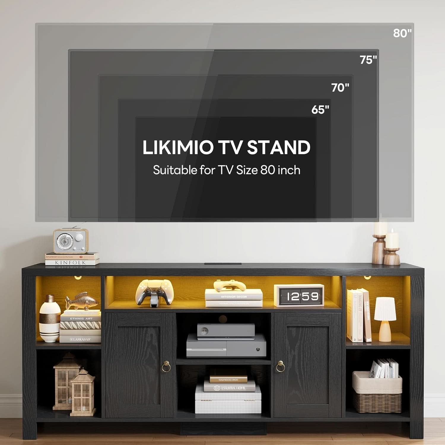 Eighty Inch TV Stand With Integrated LED Entertainment-2