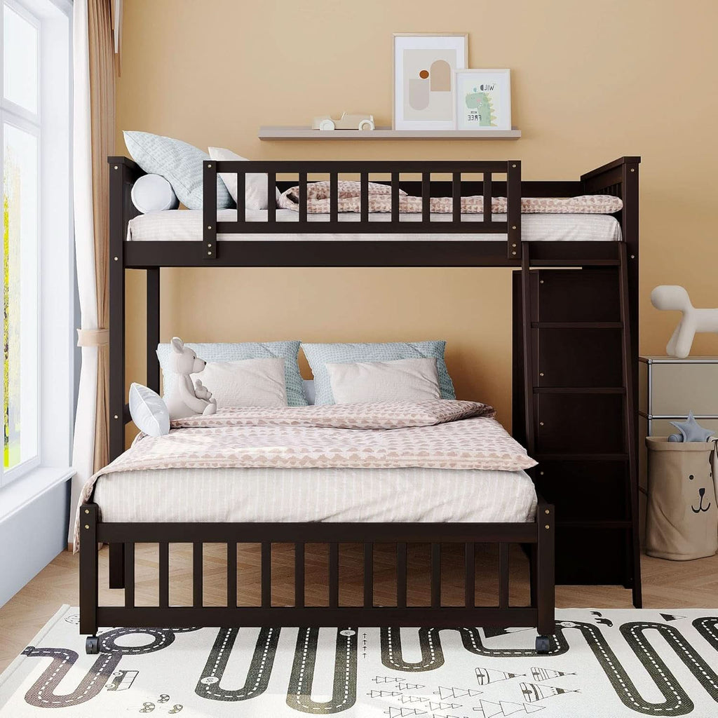 Twin Over Full Bunk Bed With Storage Solid Wood Espresso