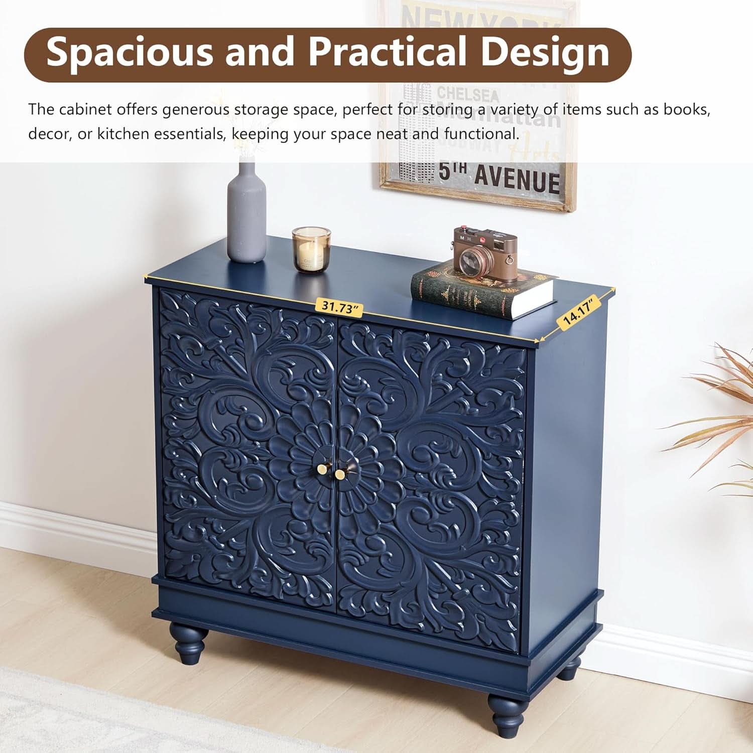Midnight Blue Luxury Accent Sideboard With 2 Doors-3
