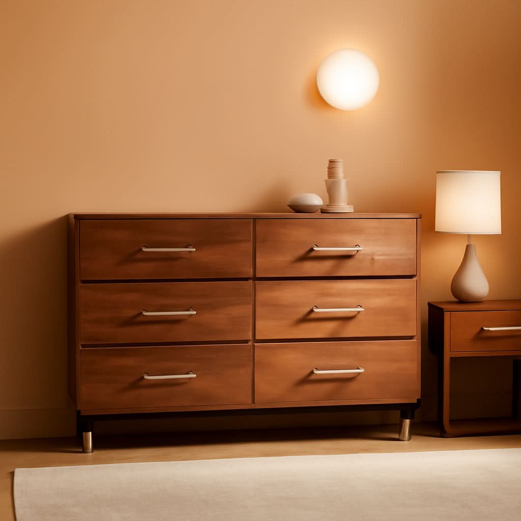 Walnut Dresser Six Drawer Storage Organizer Cabinet