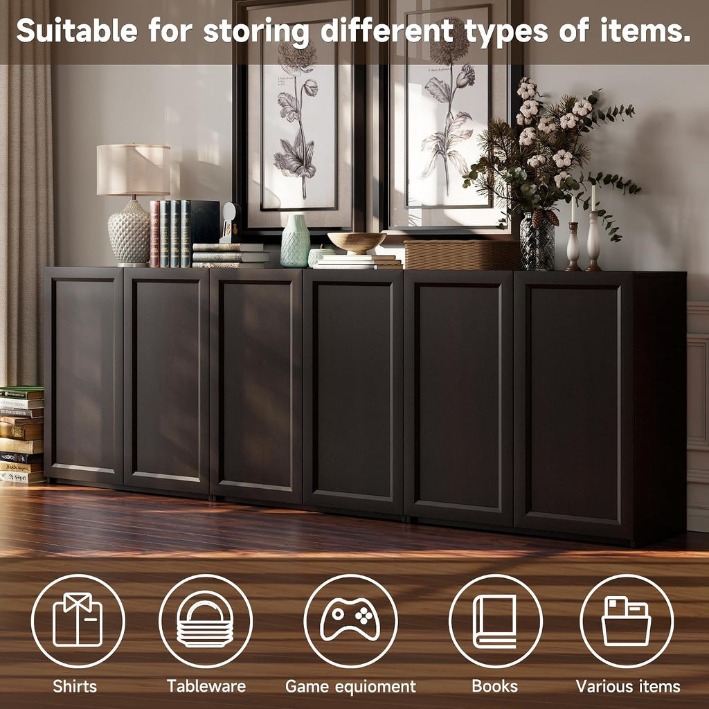 Dark Brown Adjustable Shelves Sideboard Buffet Cabinet-2
