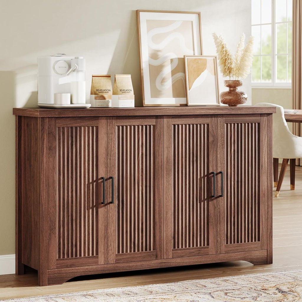 55Inch Walnut Fluted Sideboard Adjustable Storage Unit-0