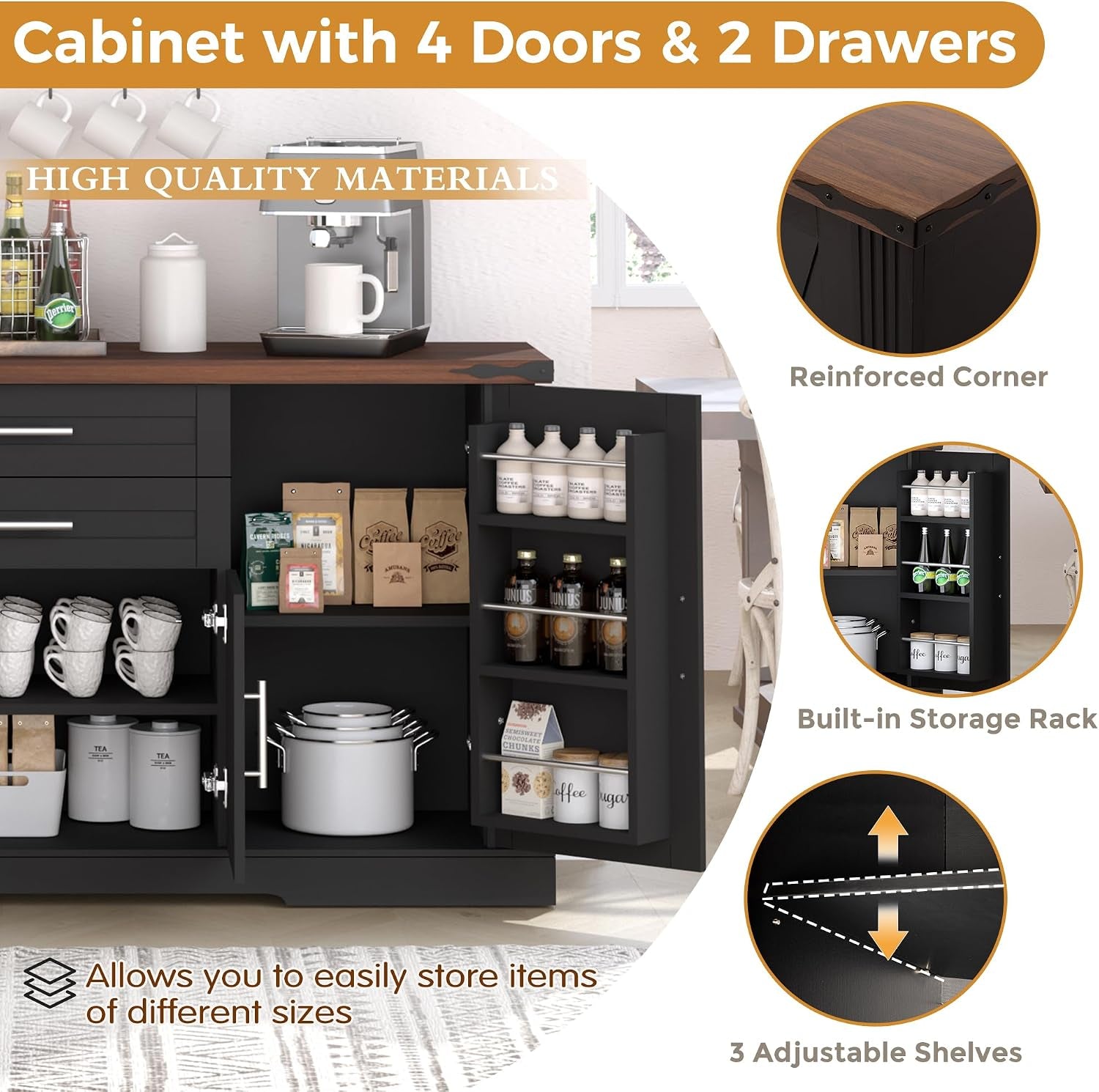 63Inch Charcoal Farmhouse Barn Door Sideboard Cabinet-2