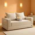 Beige Foldable Convertible Sleeper Sofa With CupHolders-0