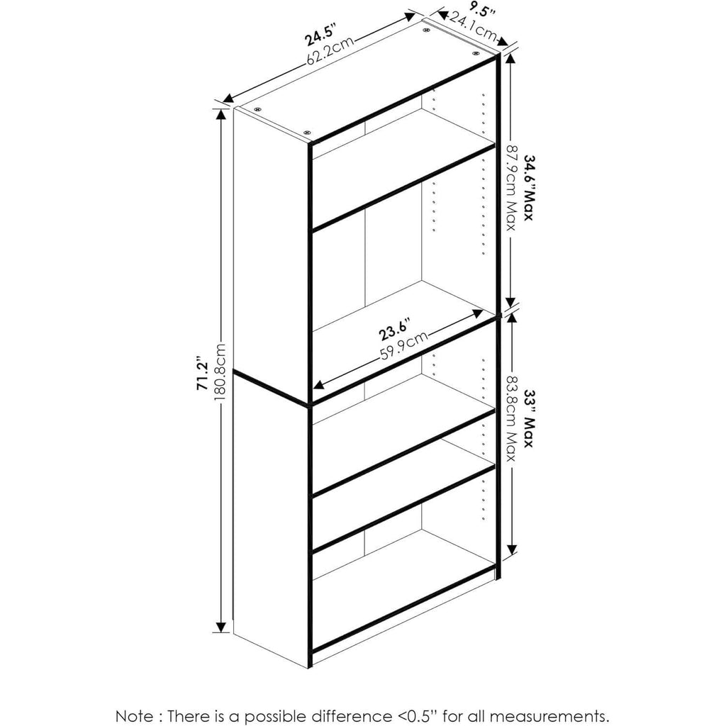 Adjustable 5 Tier Amber Pine Bookcase Living Room Storage-2