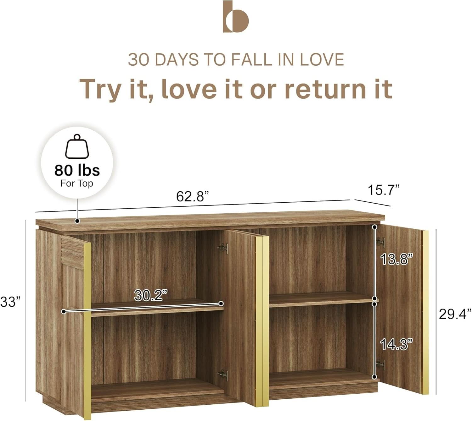 62 Inch Handcrafted Oak Sideboard Cabinet Midcentury-1