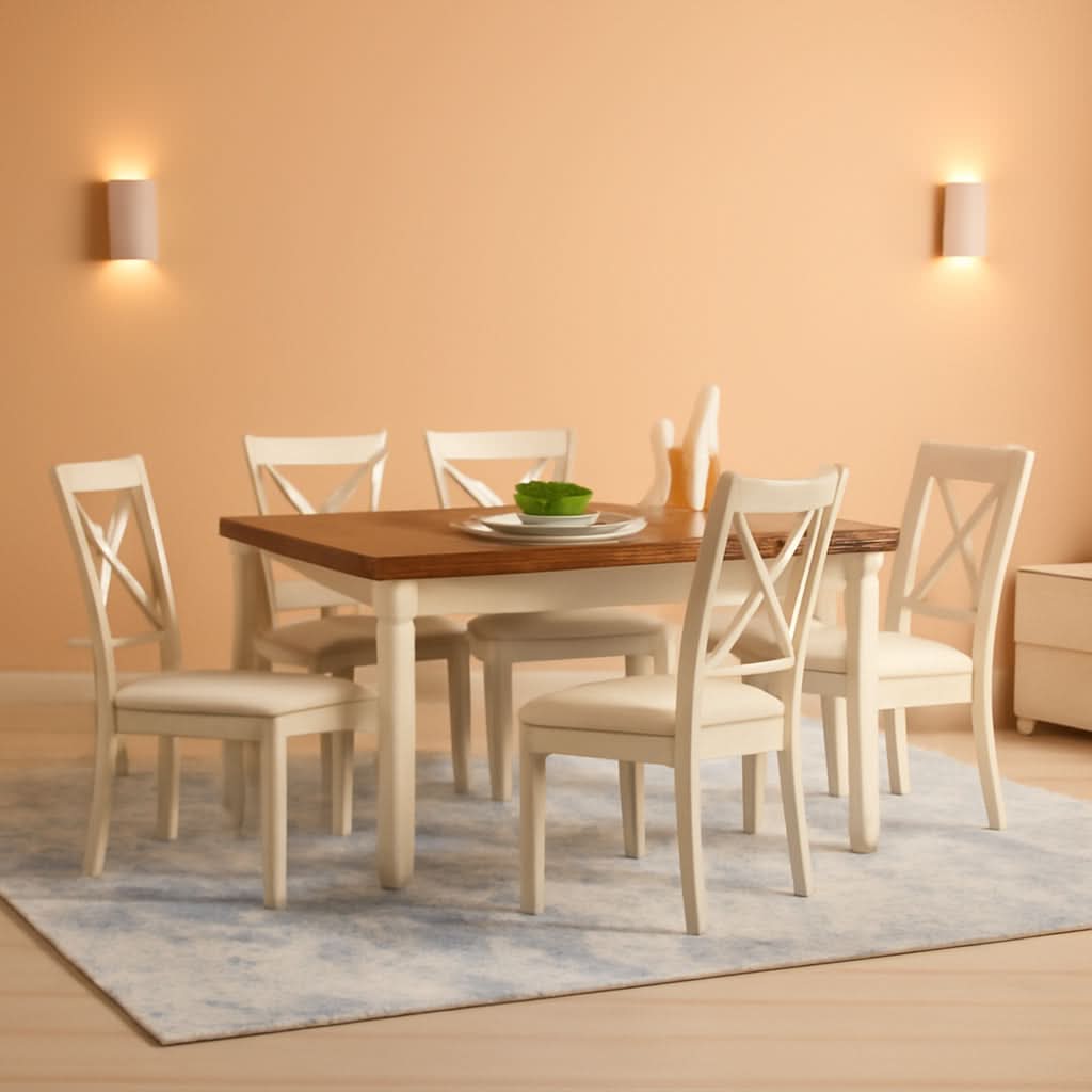 Farmhouse Handcrafted SolidWood Dining Table Set Cream-0