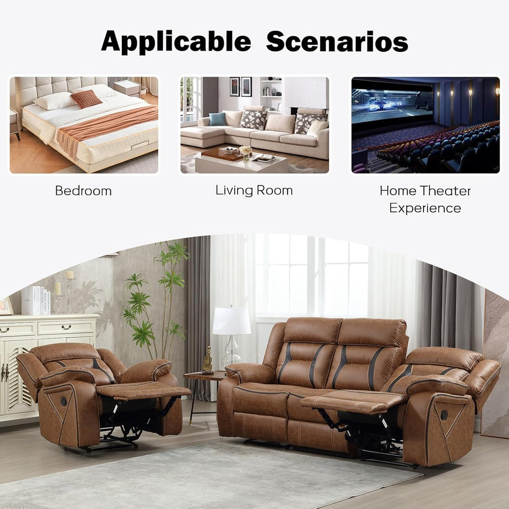Brown Faux Leather Recliner Sofa Set Luxury Living Room Furniture