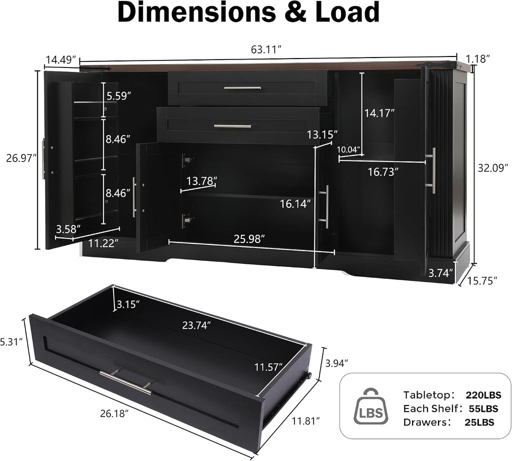 63Inch Charcoal Farmhouse Barn Door Sideboard Cabinet-1