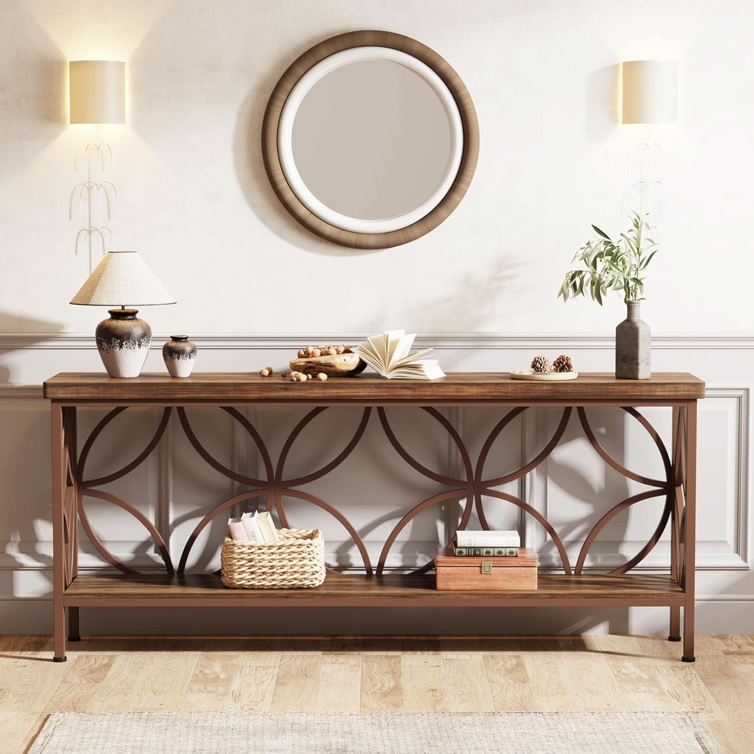 70.9-Inch Narrow Brown Industrial Storage Console Table-3