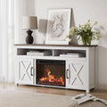 58 Inch White Farmhouse Fireplace TV Stand Cabinet-1