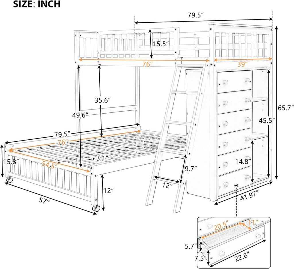 Twin Over Full Bunk Bed With Storage Solid Wood Espresso