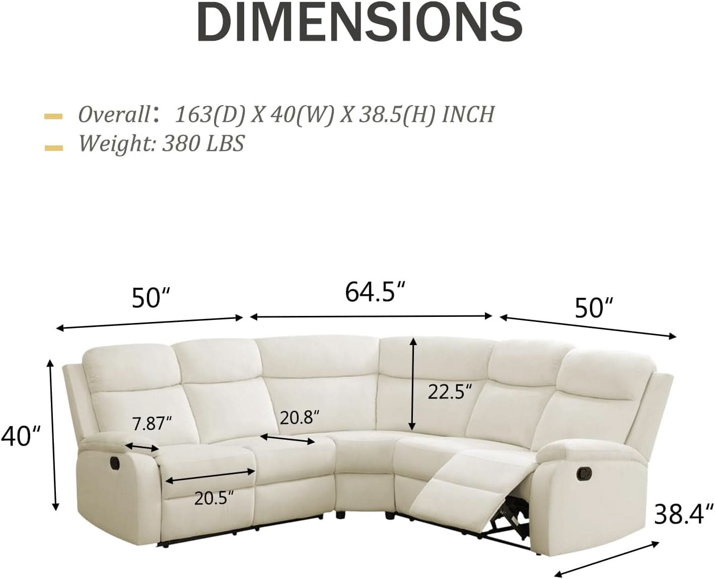 Off White Recliner Sectional Sofa Five Seats Living Room