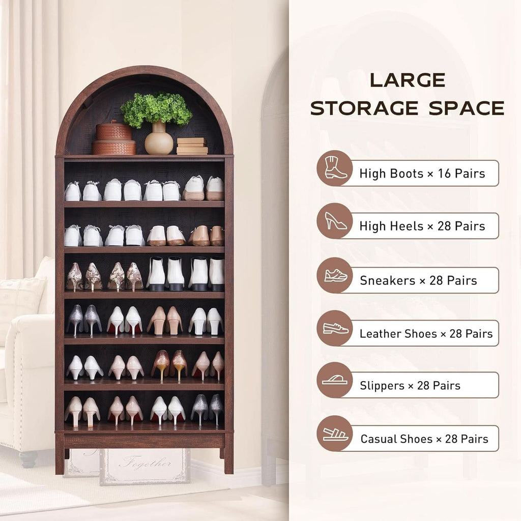 Tall Arched Brown Finish Bookcase With Adjustable Shelves