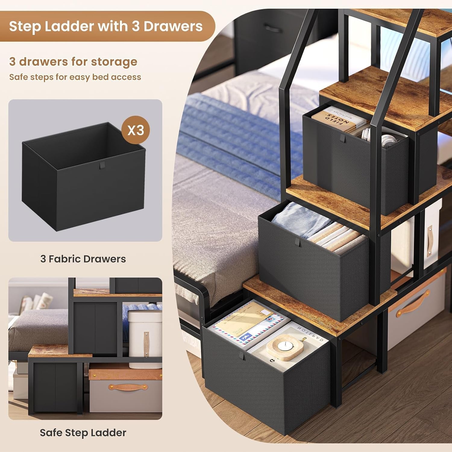 Charcoal Twin Bunk Bed With Charging Station Drawers