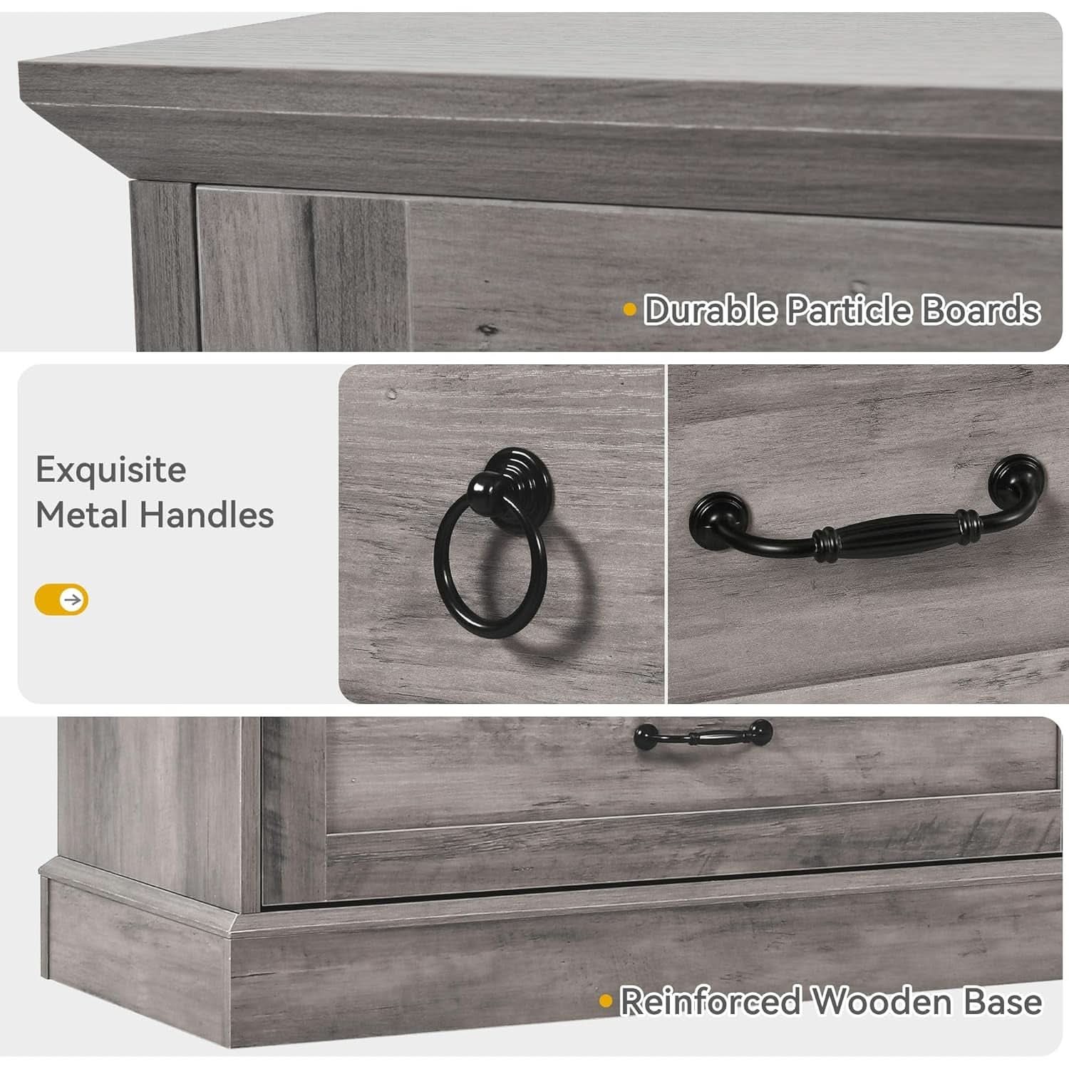 Grey Farmhouse 6 Drawer Dresser 59 Inch Wide With Air Purifier-4