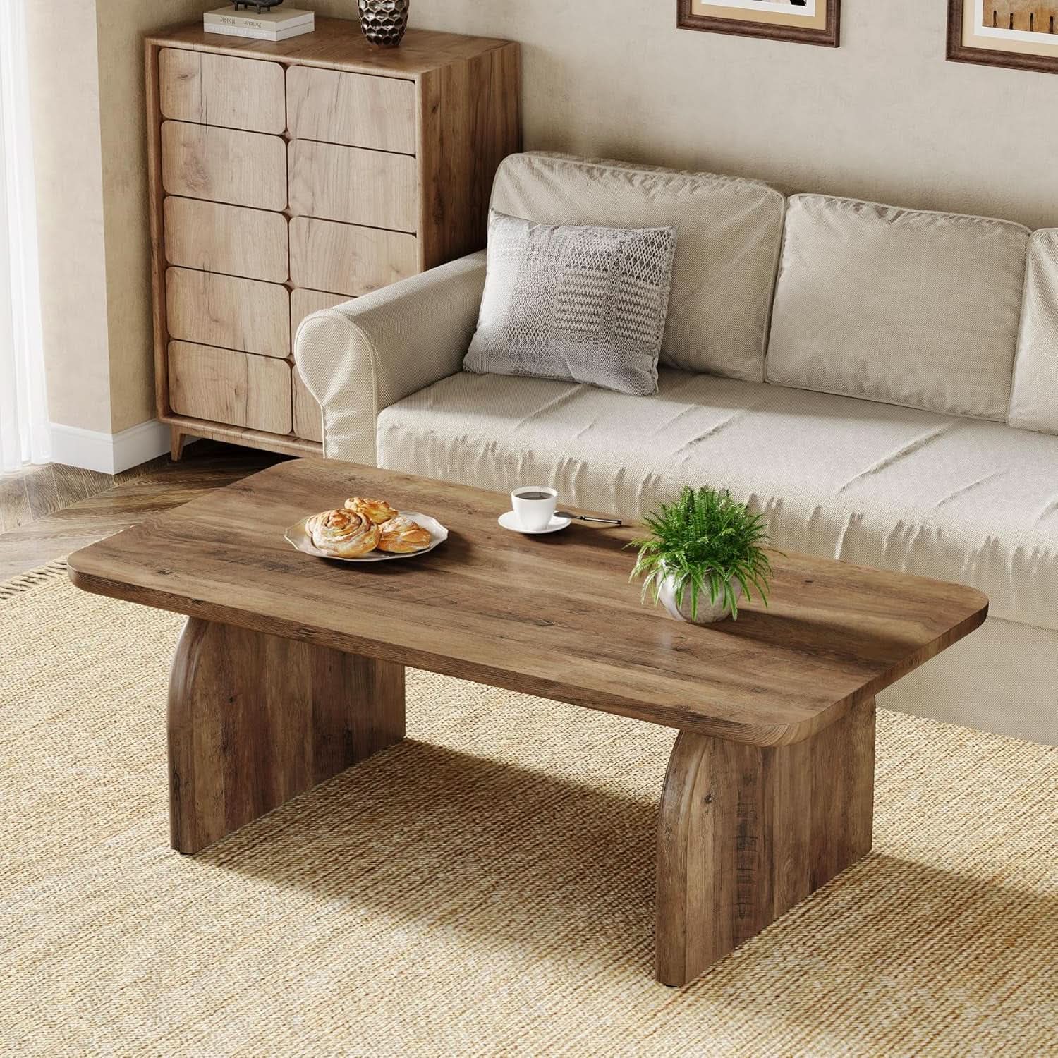 Rectangular 47 Inch Rustic Brown Coffee Table Design-4