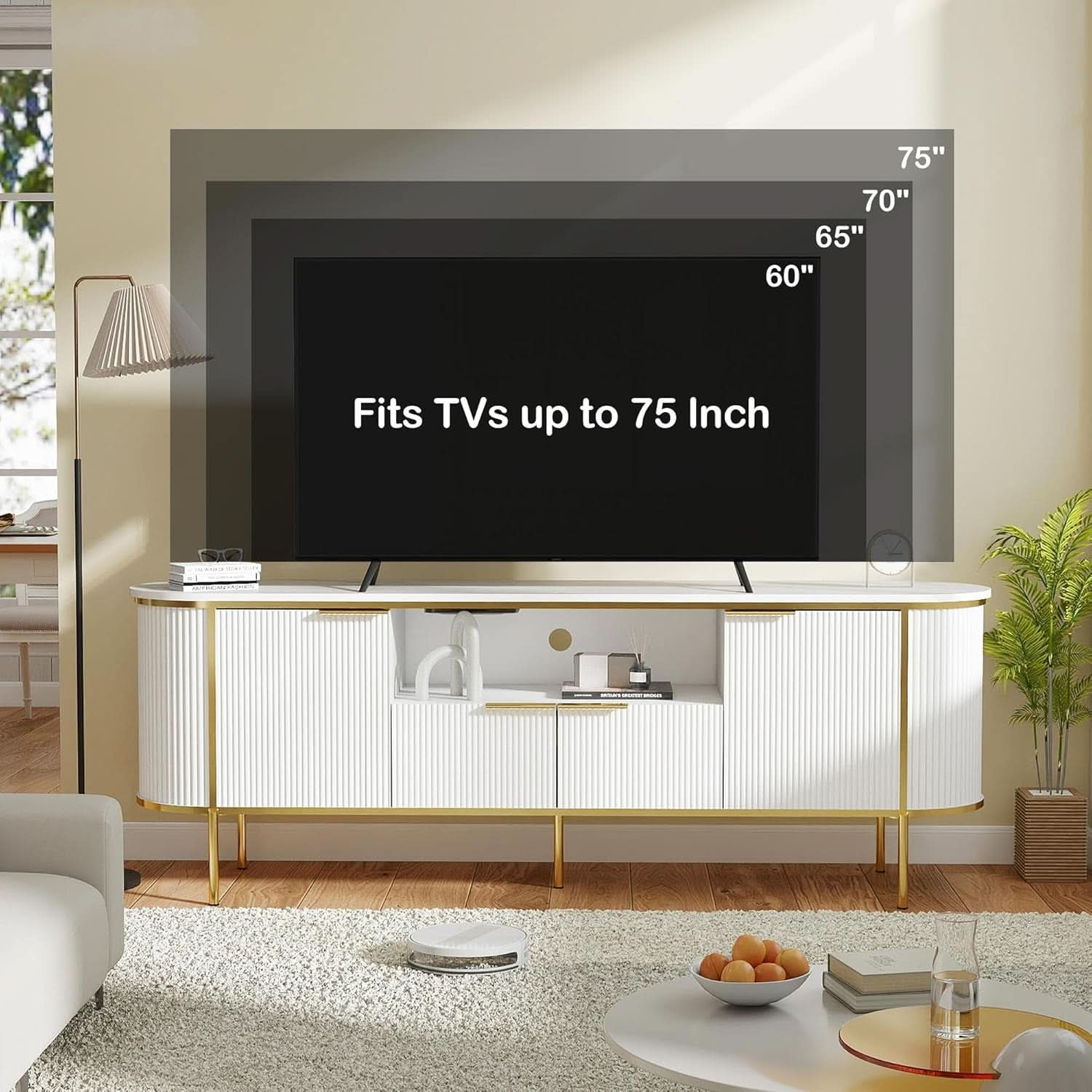 White 70 Inch TV Stand ModernLuxury Entertainment Center-4