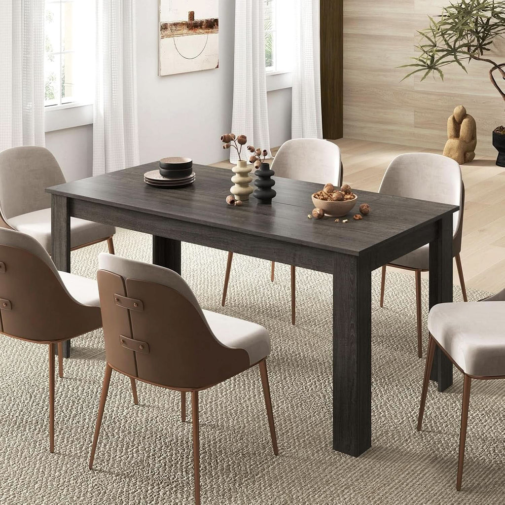 63 Inch Wood Dining Table For 4 To 6 People Grey Ideal For Dining Room-2