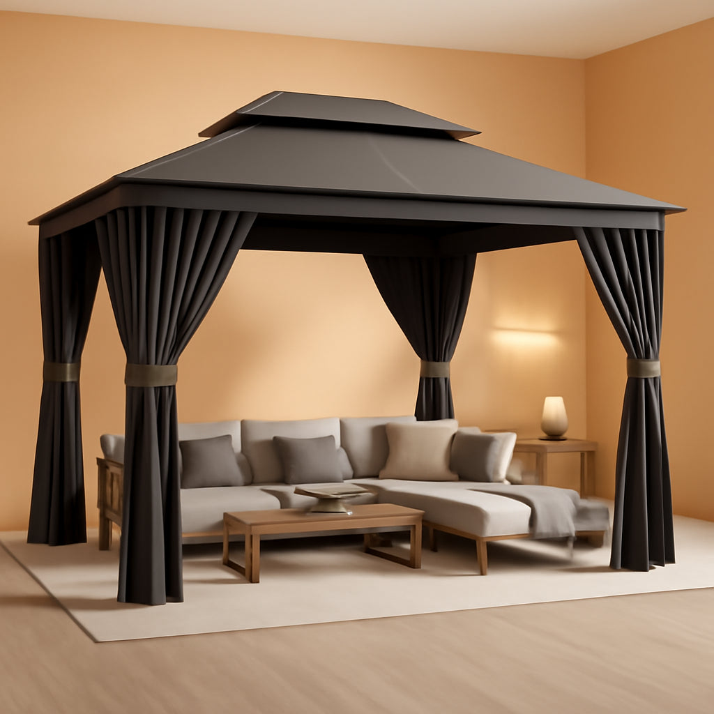 12x10 Outdoor Gazebo Dark Gray Weatherproof UVResistant-0
