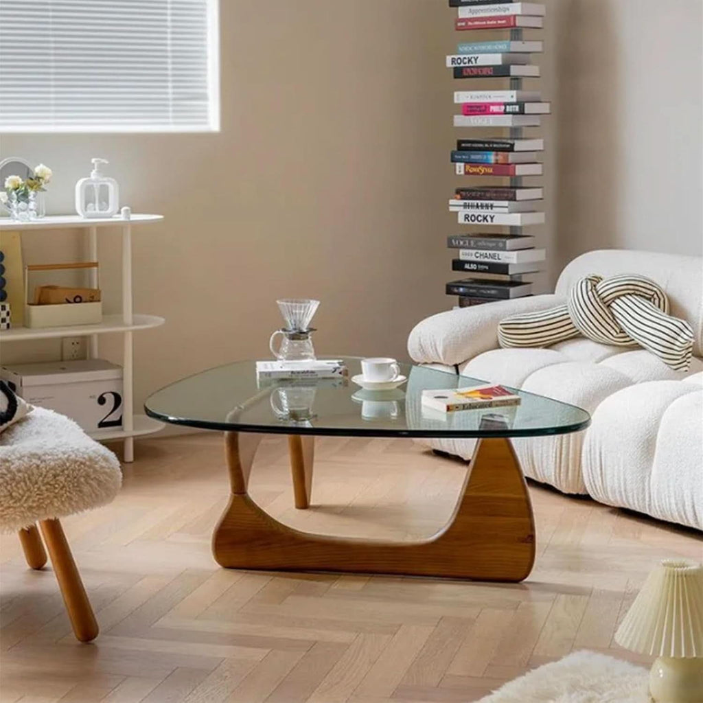 Walnut Clear Glass Oval Coffee Table Diameter 32.68 Inch-2