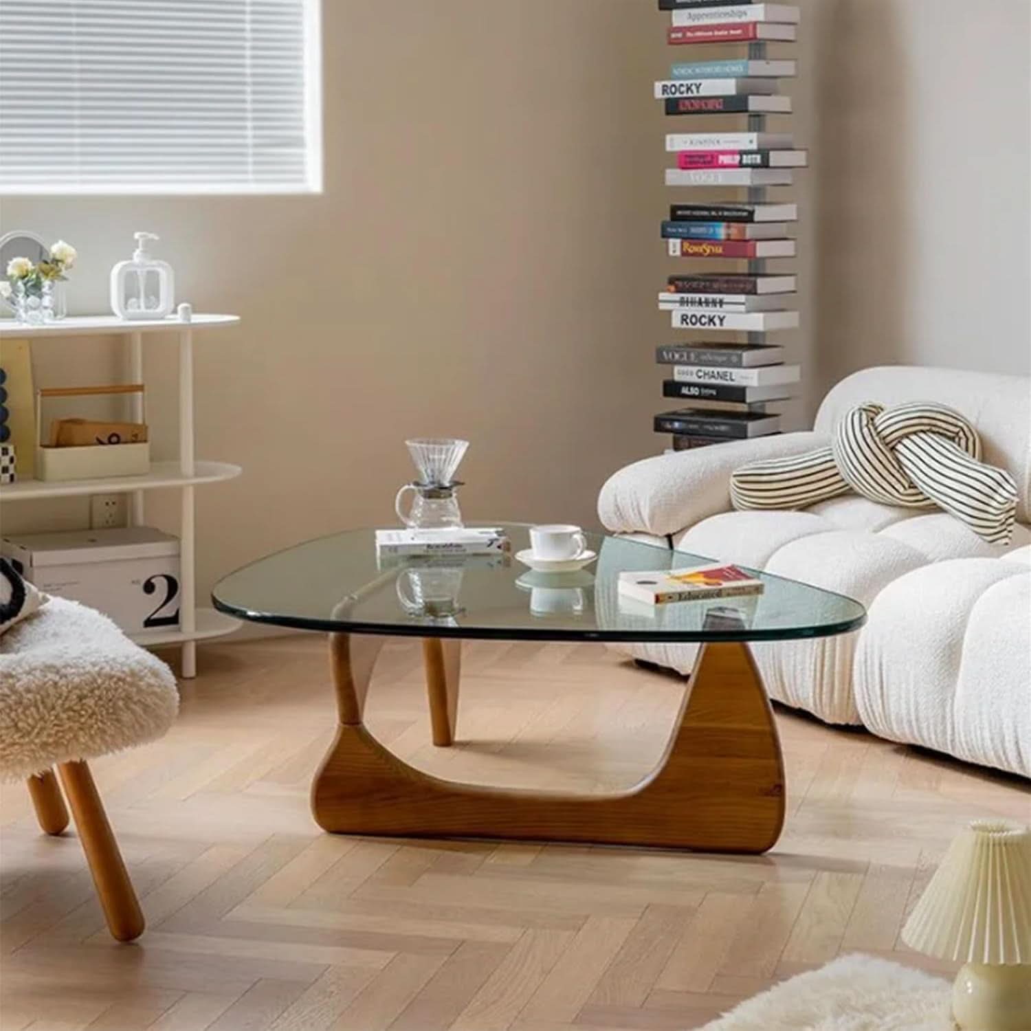 Walnut Clear Glass Oval Coffee Table Diameter 32.68 Inch-2