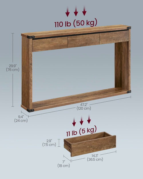 Sofa Console Table Forty Seven Inches Three Drawers Narrow