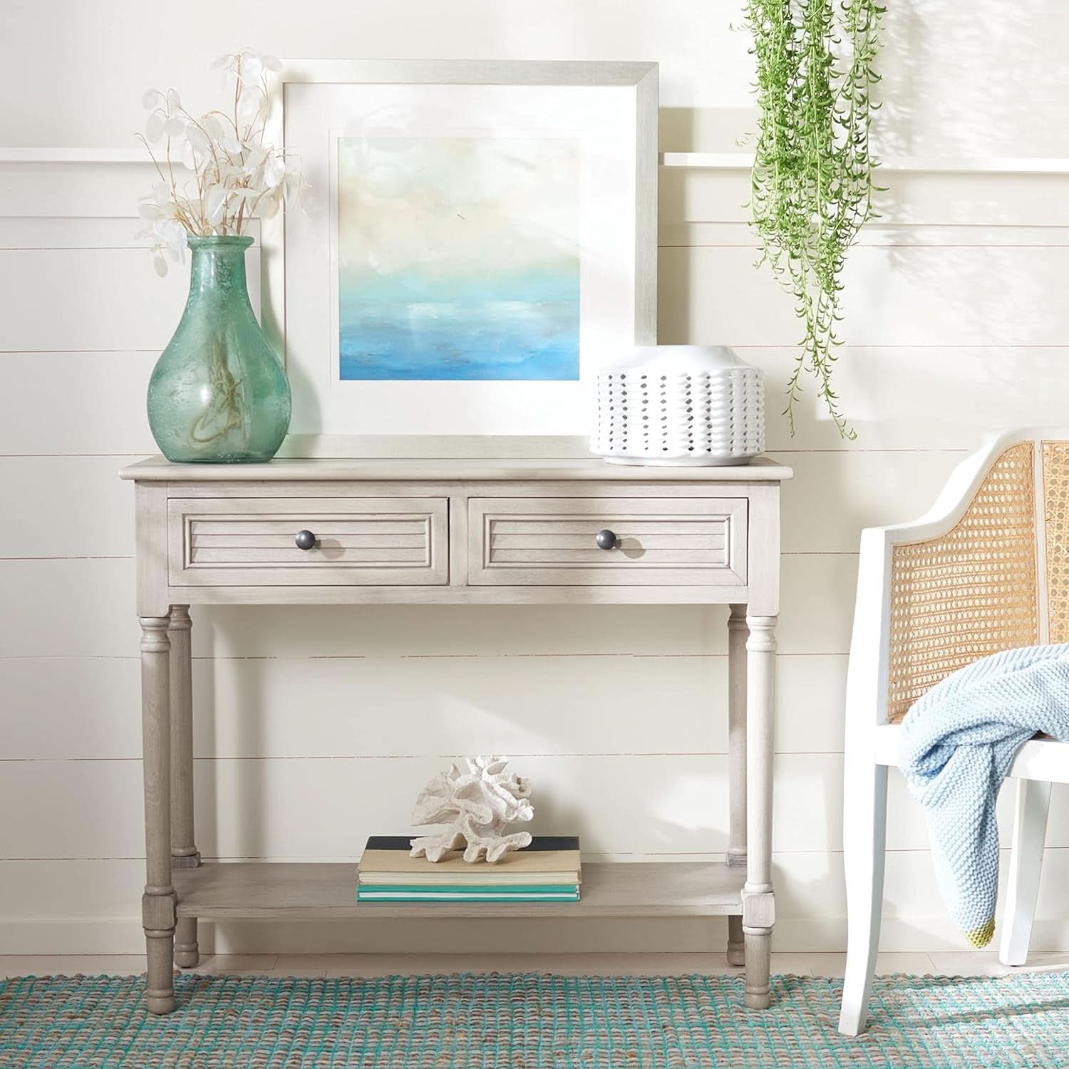 Greige Console Table With Two Drawers