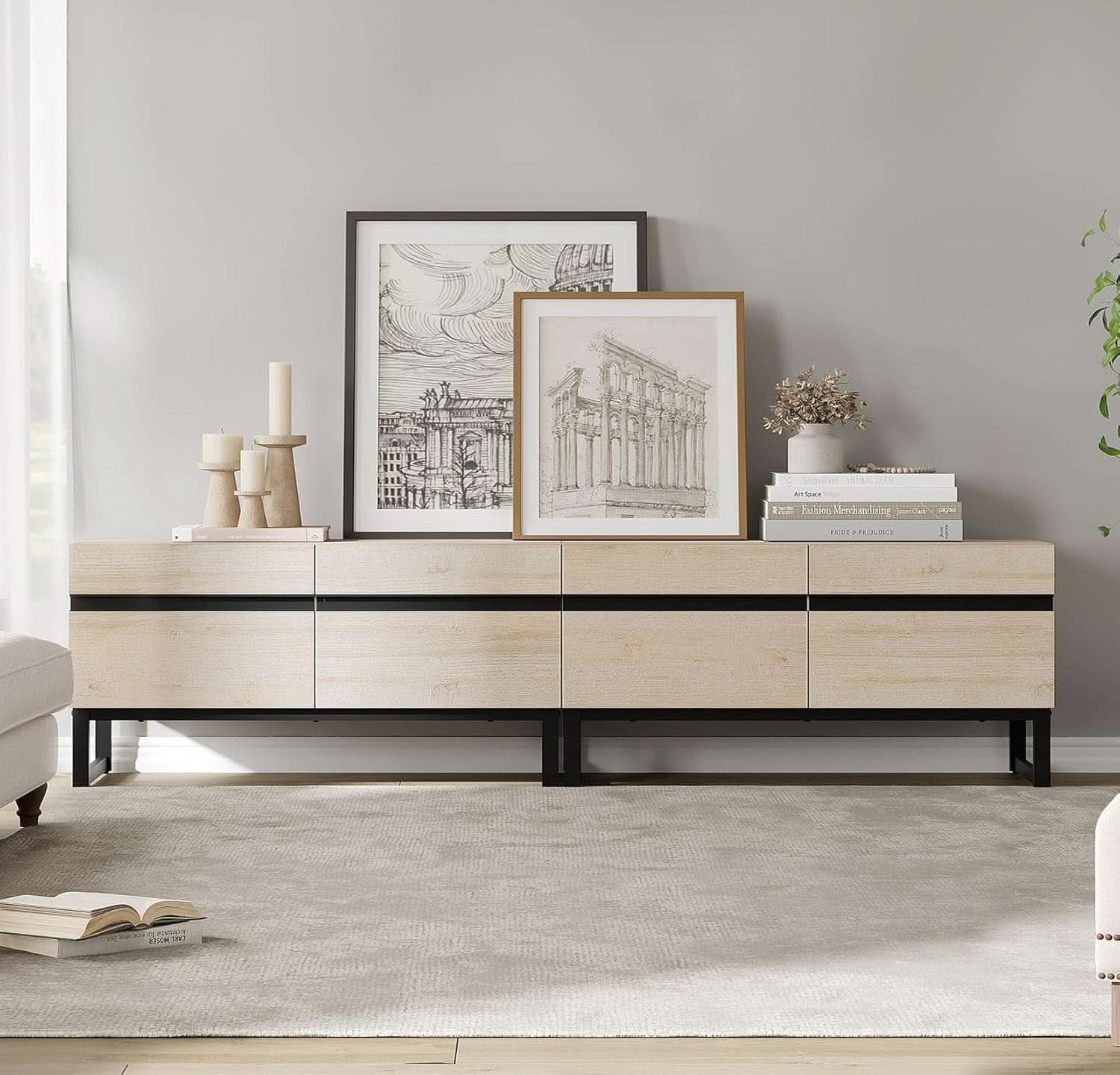 Light Oak Contemporary Entertainment TV Stand 75 Inch-2