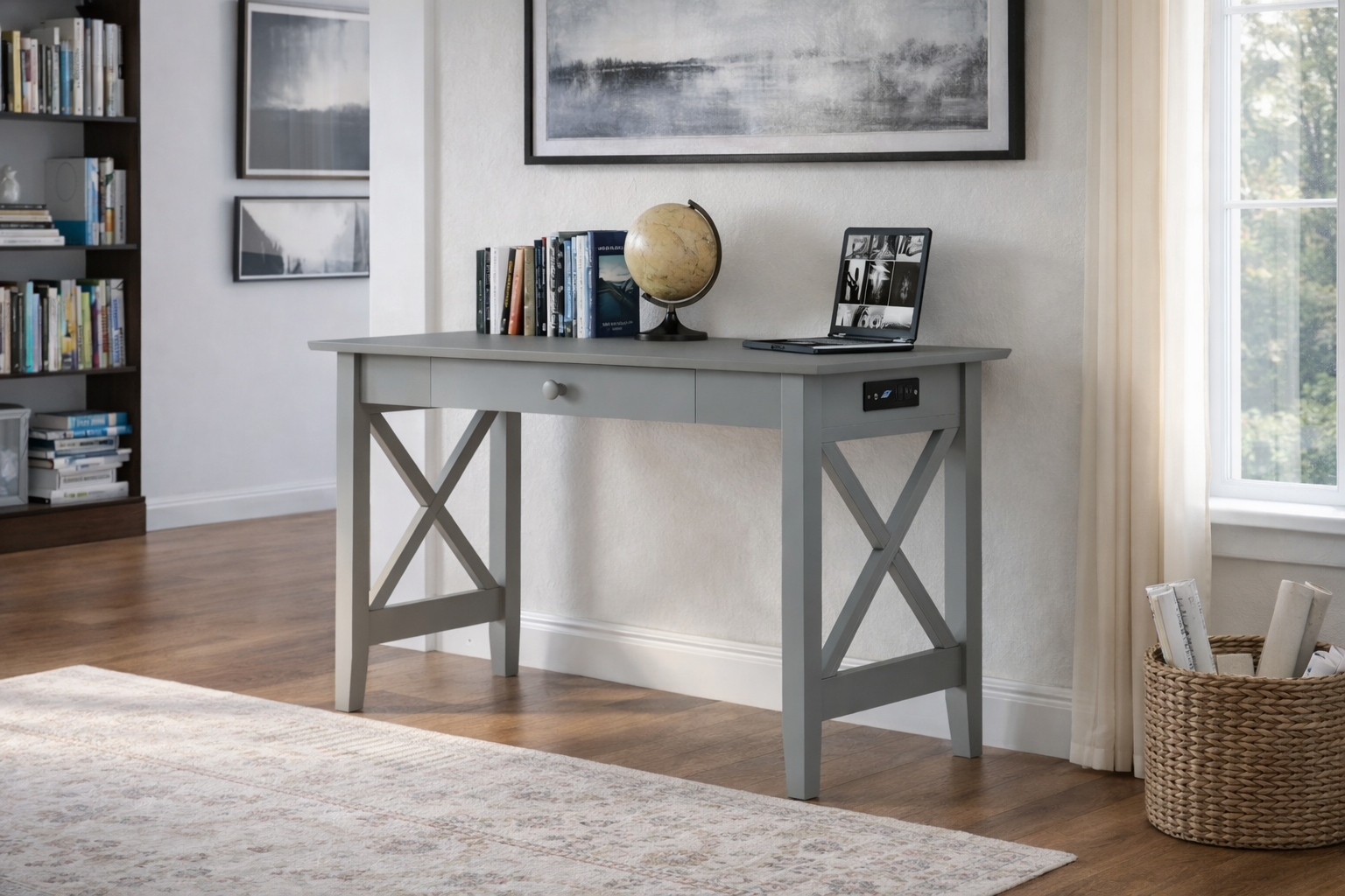 Modern Gray Writing Desk w/ Drawer – Home Office Desk