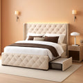 Queen Upholstered Platform Bed Frame Integrated LEDs