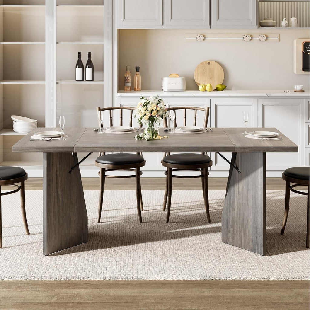 Rectangular Dining Table 70.9 Inches Grey Farmhouse