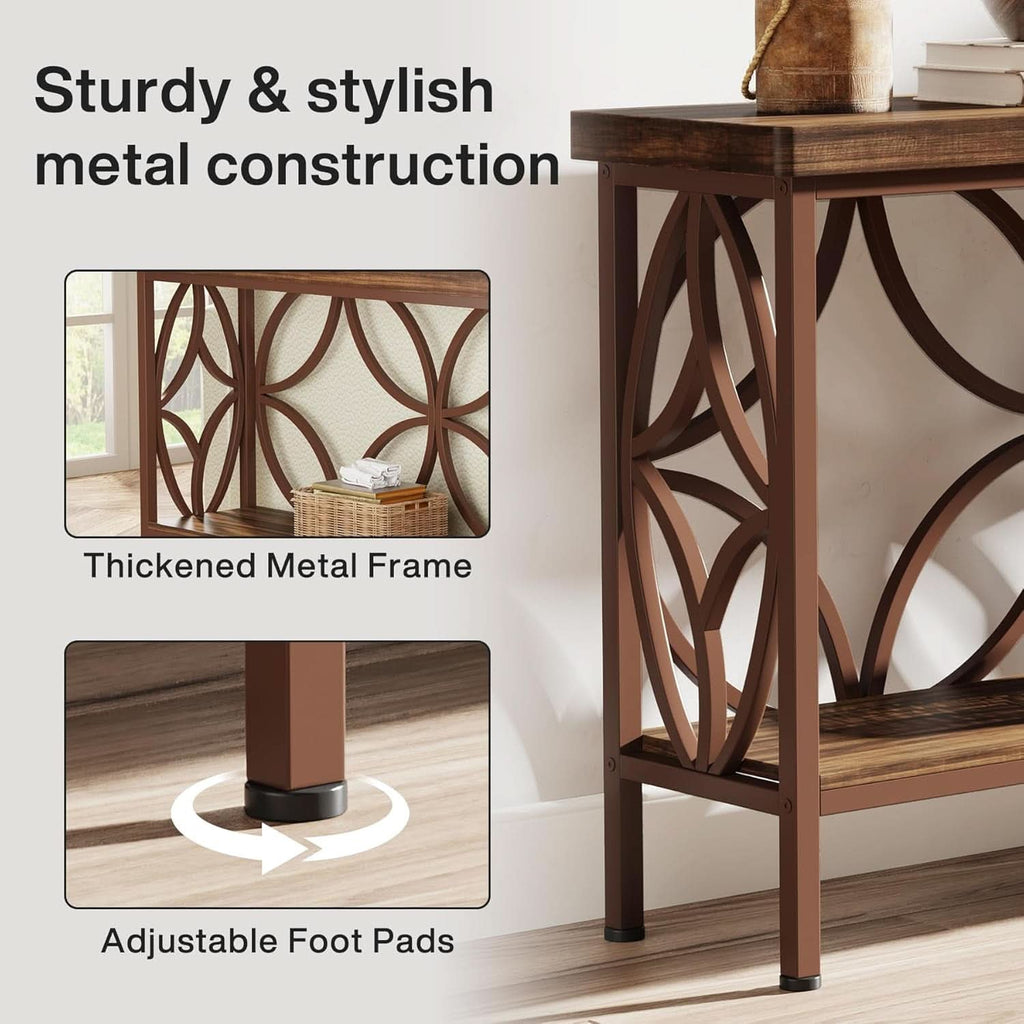 70.9-Inch Narrow Brown Industrial Storage Console Table-4