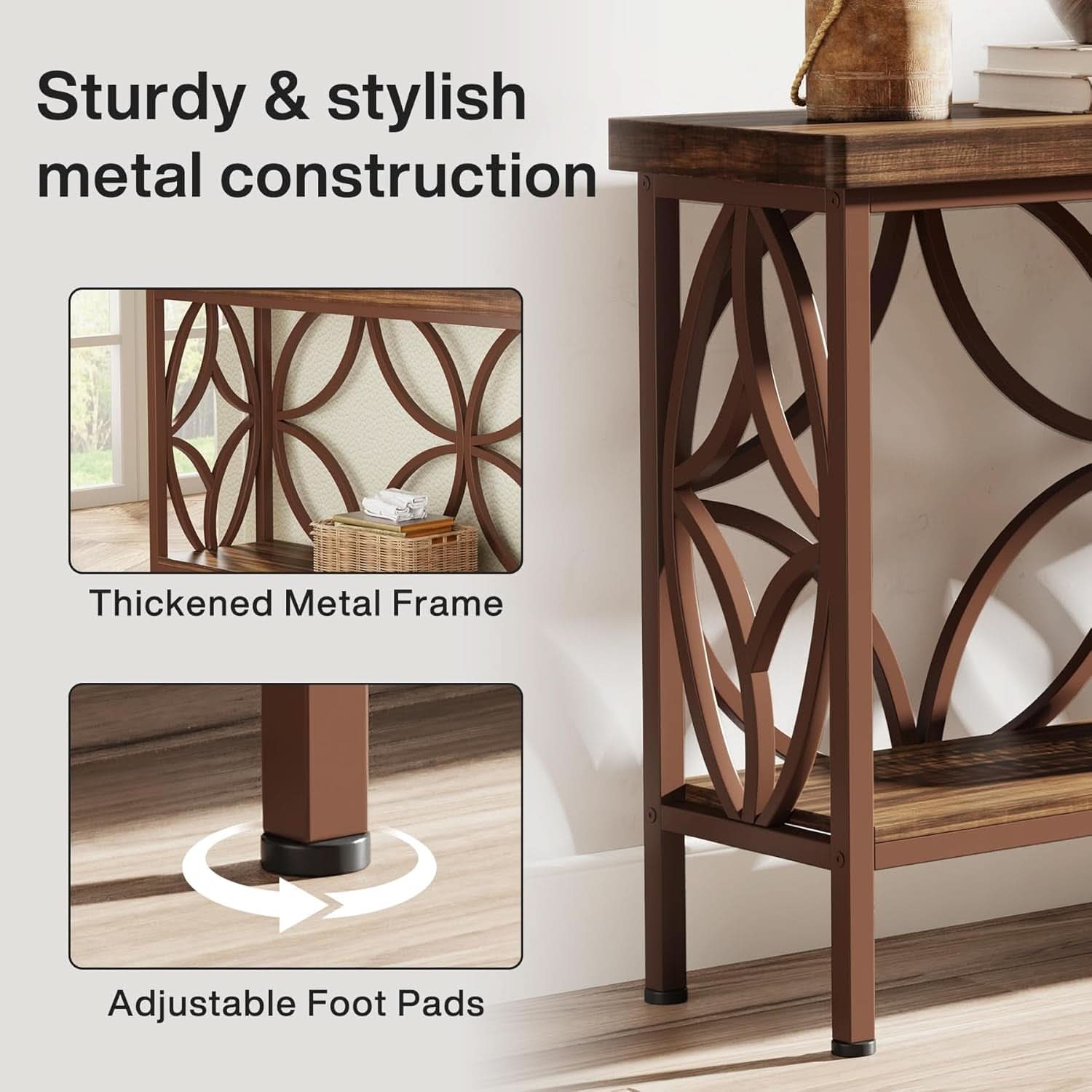 70.9-Inch Narrow Brown Industrial Storage Console Table-4