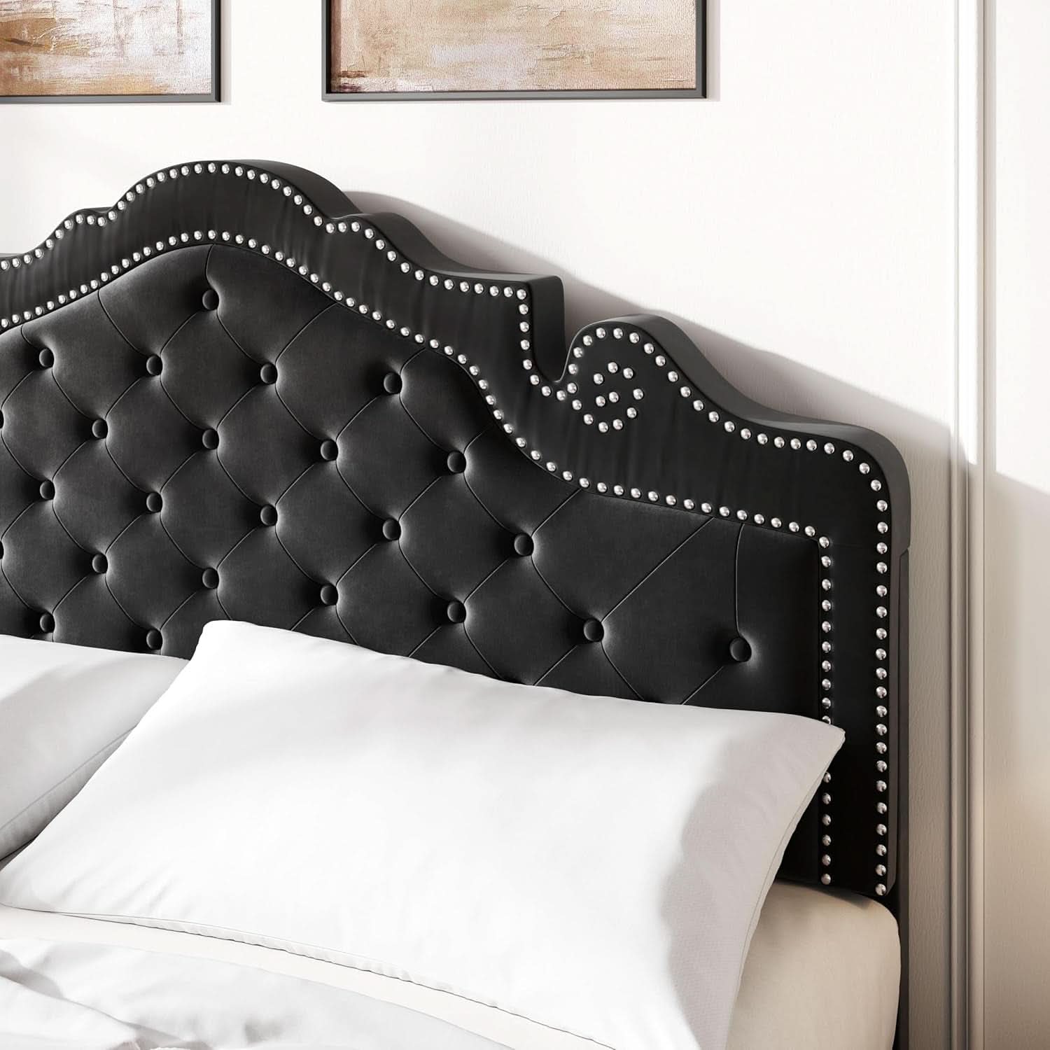 Queen Bed Frame With Adjustable Headboard BlackVelvet-3