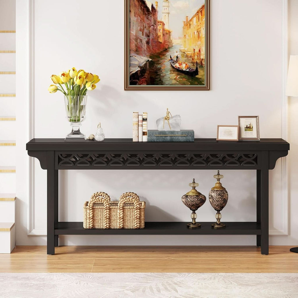 Charcoal Grey Premium Walnut Console Table Storage