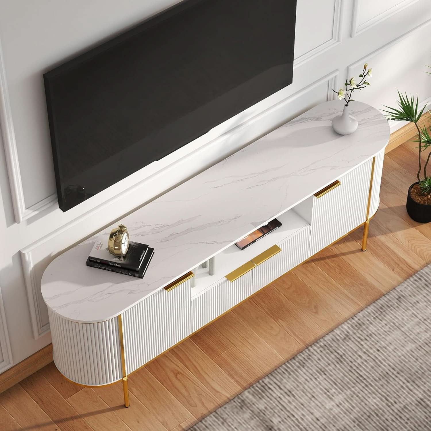 White 70 Inch TV Stand ModernLuxury Entertainment Center-2