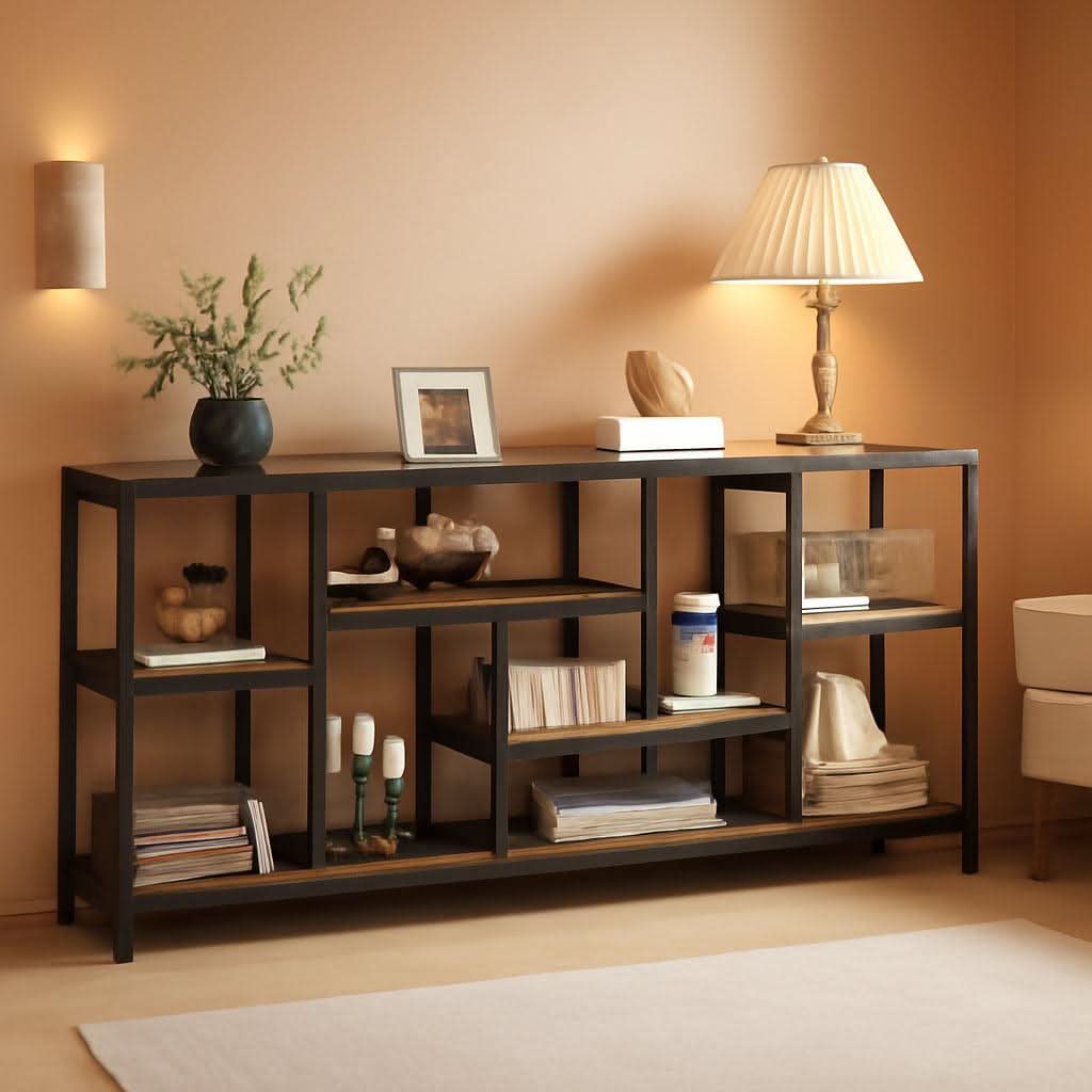 Brown Console Sofa Table 70.9Inch Industrial Finish-0
