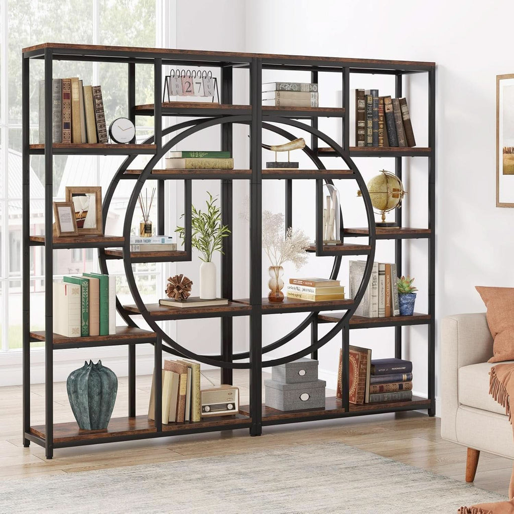 Industrial 5 Tier Etagere Bookcase Brown Rustic Finish