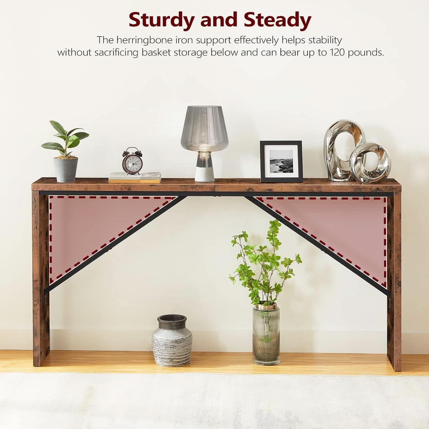 62 Inch Long Rustic Brown Console Table For Entryway-3
